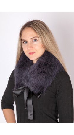 Dark blue fox fur collar-neck warmer